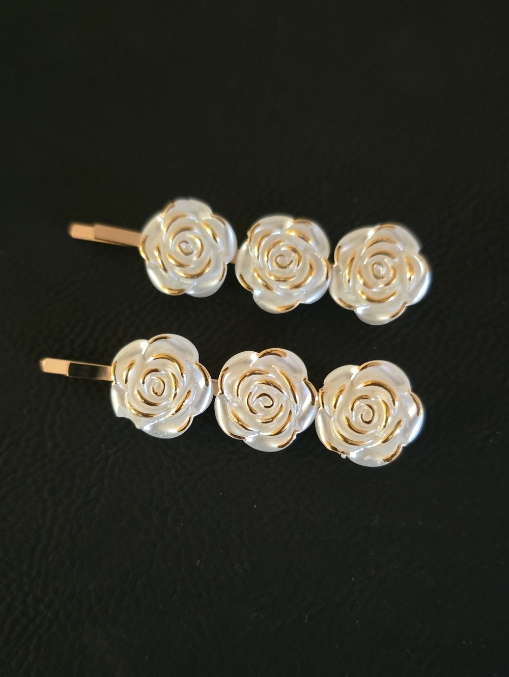 Pearl White Rose Trio Hair Pins